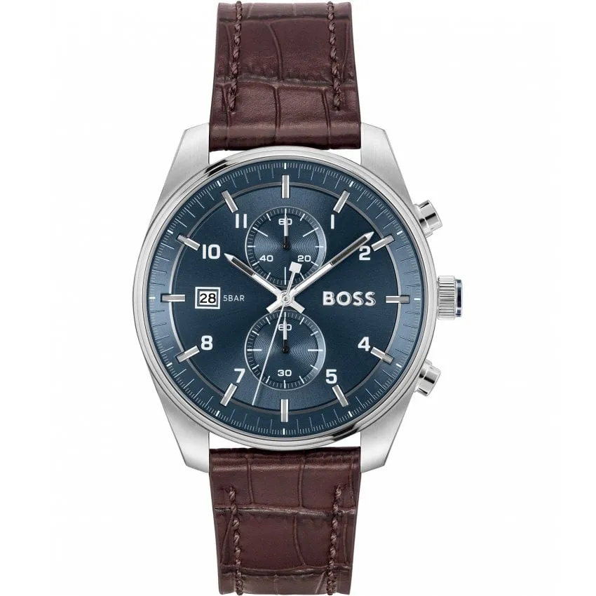 Boss Watches Skytraveller Mens Leather Strap Watch 1514194