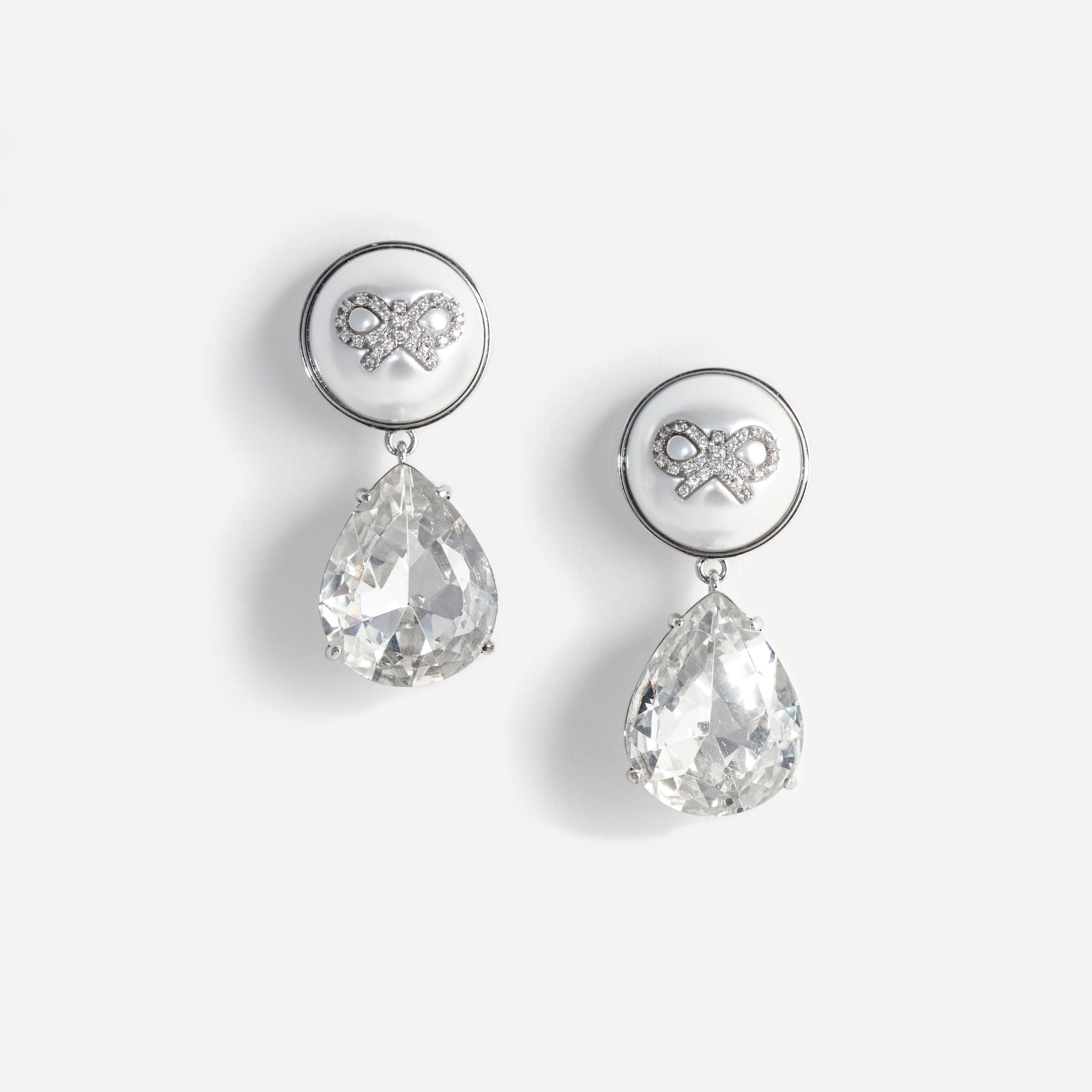 Bow Pearl Crystal Droplet Earrings Self Portrait