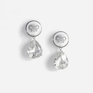 Bow Pearl Crystal Droplet Earrings Self Portrait