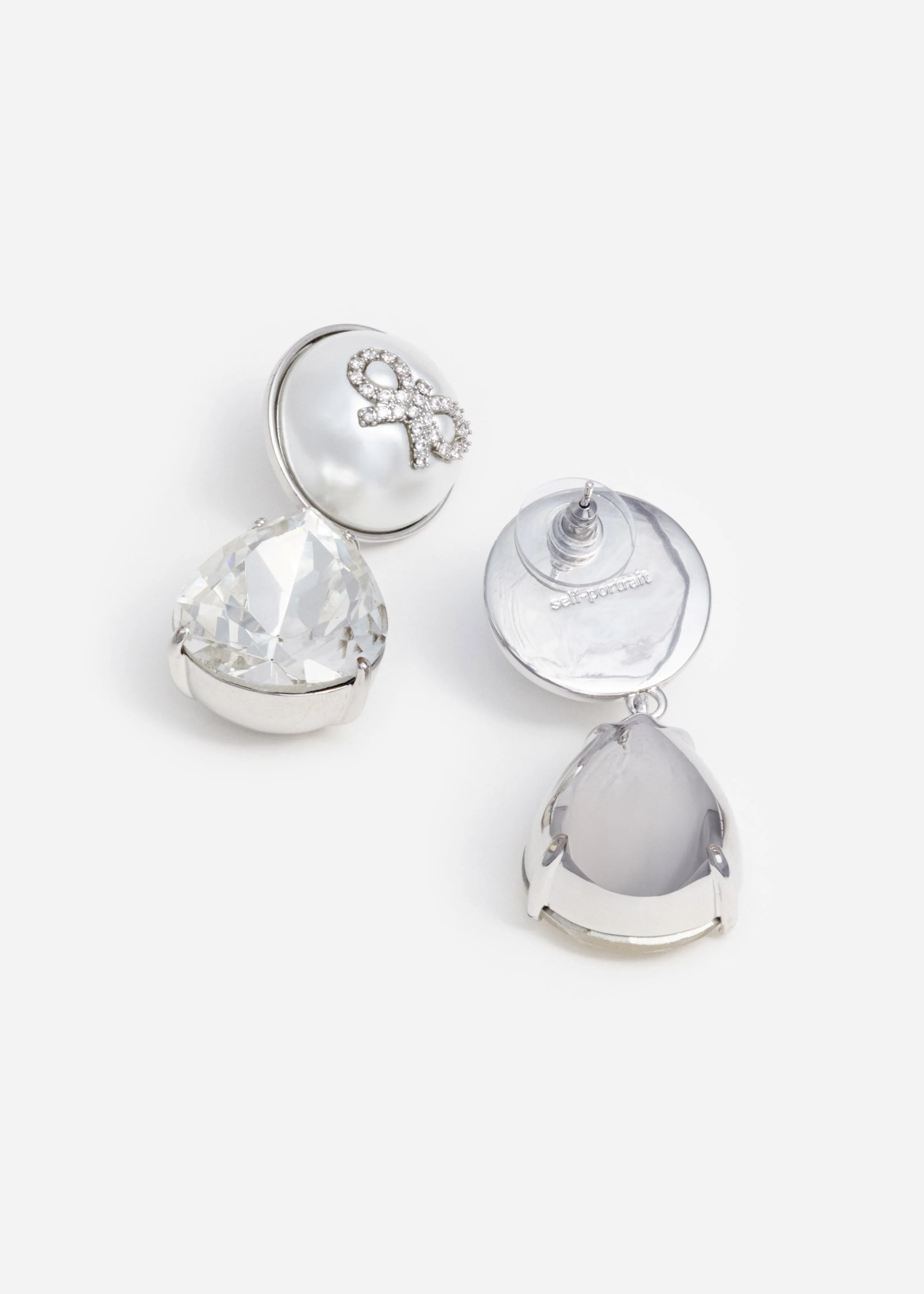 Bow Pearl Crystal Droplet Earrings Self Portrait
