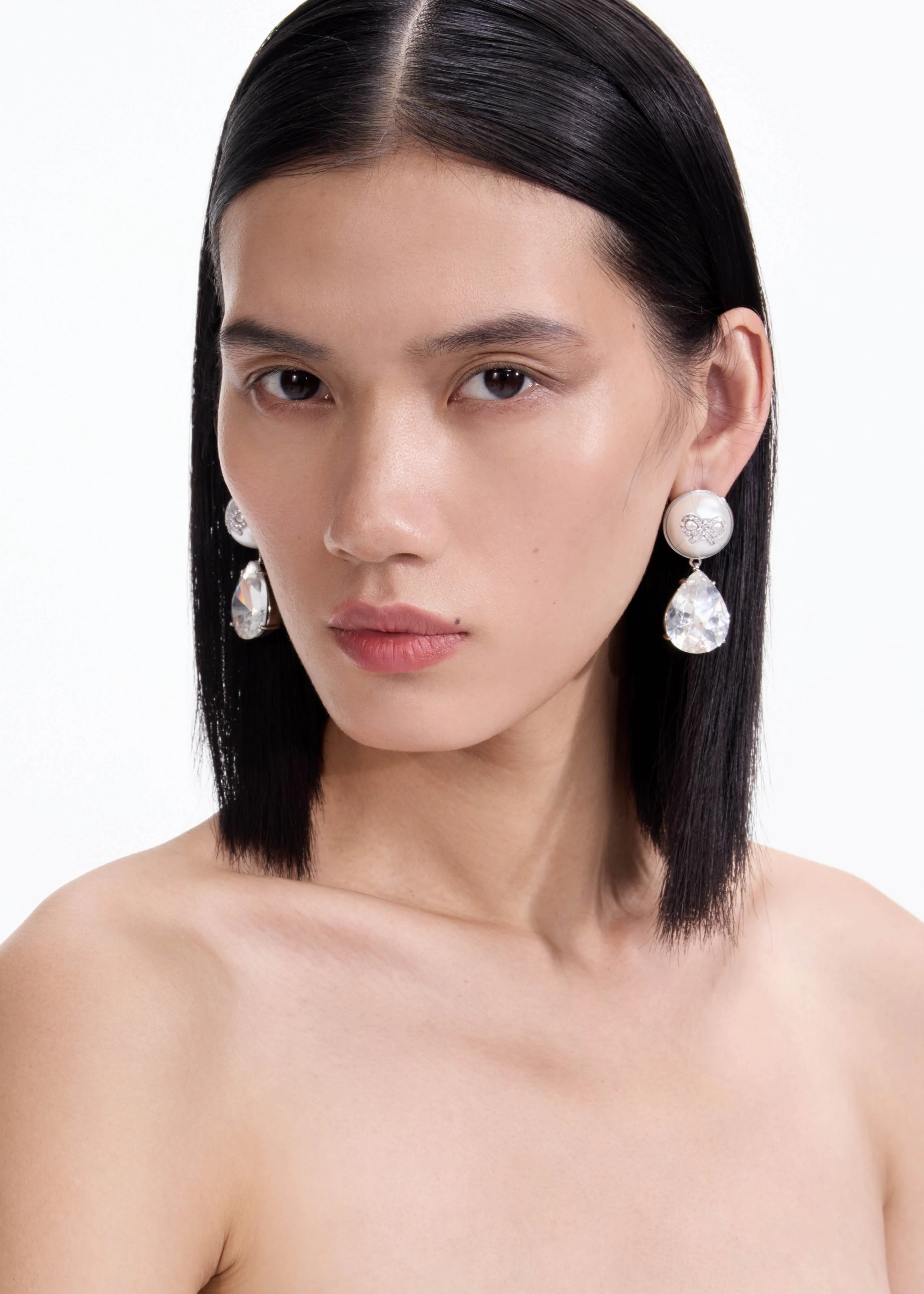 Bow Pearl Crystal Droplet Earrings Self Portrait