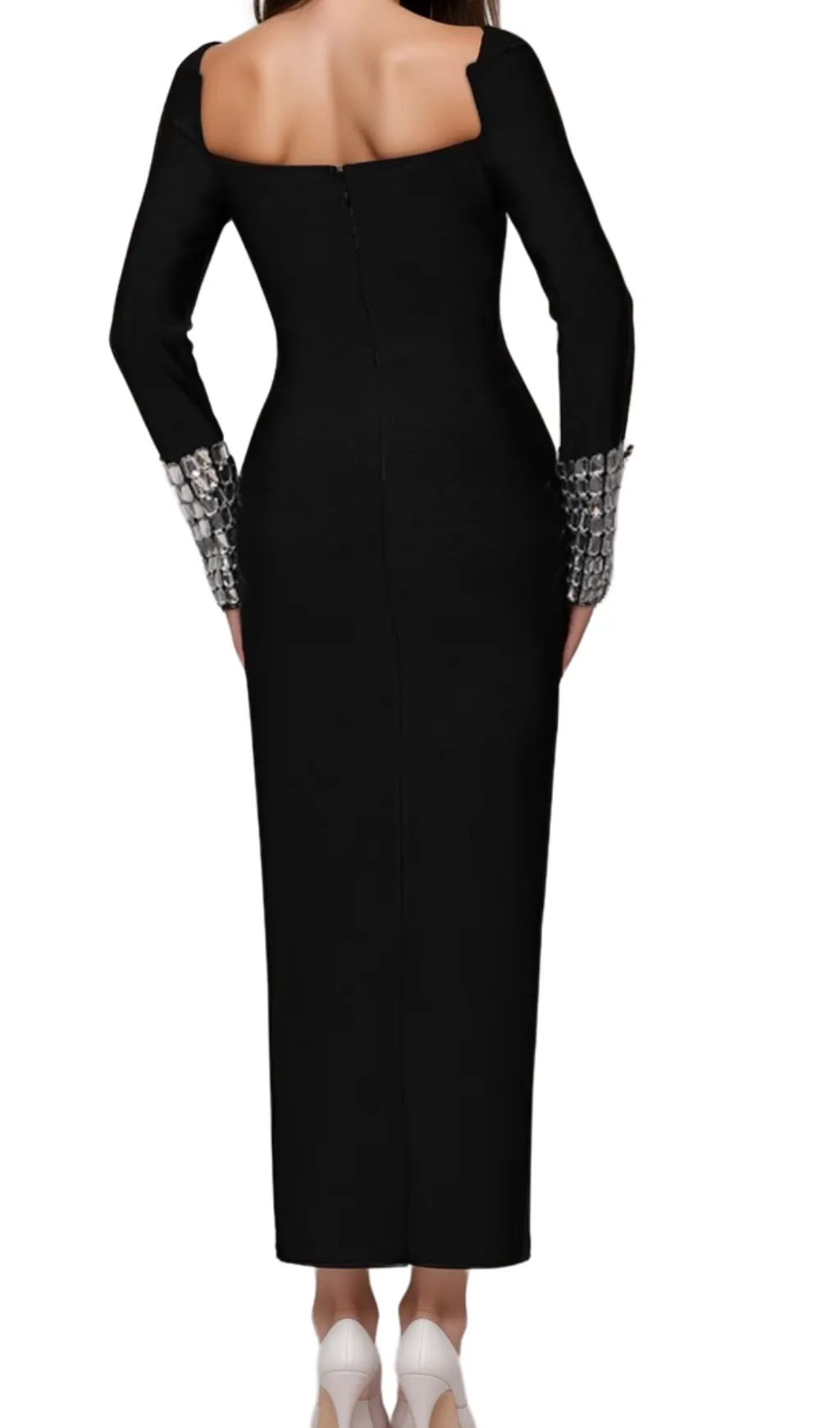breenda square neck diamond tight bandage maxi dress in black Gloria Lanvin