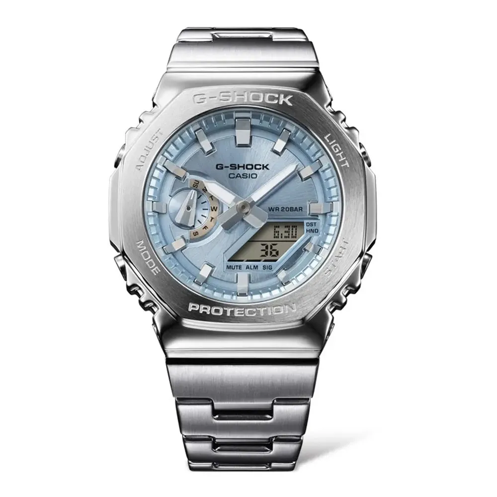 Casio G-Shock Steel Sky Blue Metallic Dial Mens Watch GM-2110D-2AER