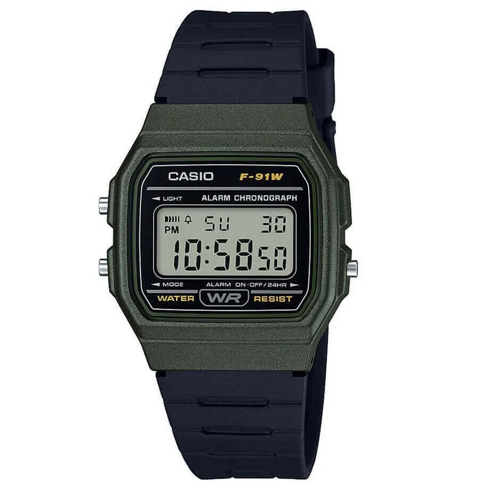 Casio Vintage Collection Digital Watch Green Case F-91WM-3AEF