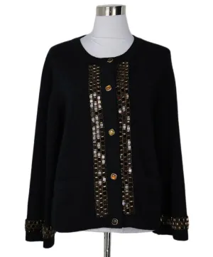 Chanel Black Cashmere Beaded Cardigan sz 10