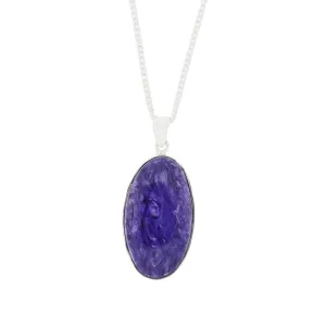 Charoite Sterling Silver Oval Pendant & Chain