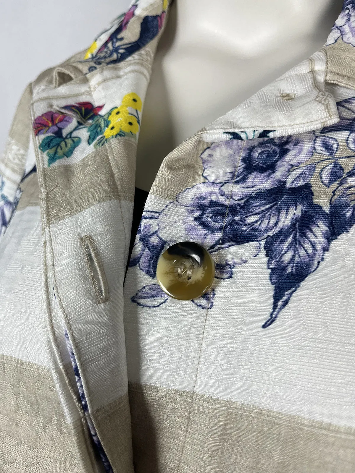 Chico's Size 4 (18) Beige & Ivory Multi Floral & Stripes Jacket NWT
