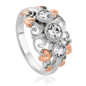 Clogau Tree Of Life Sterling Silver and White Topaz Trilogy Ring 3SENCR2 - SIZE Q