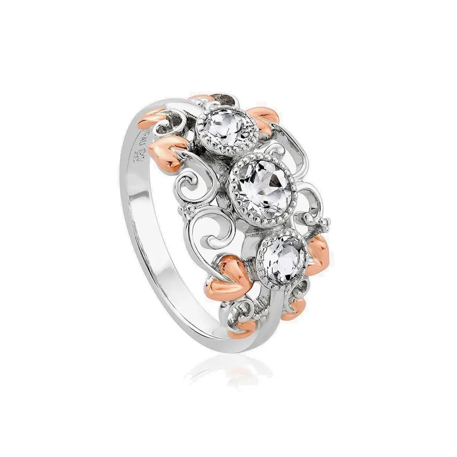Clogau Tree Of Life Sterling Silver and White Topaz Trilogy Ring 3SENCR2 - SIZE Q