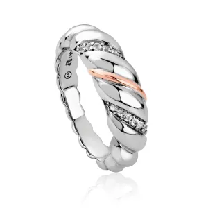 Clogau White Topaz Silver and Rose Lovers Twist Ring 3SLTW0615