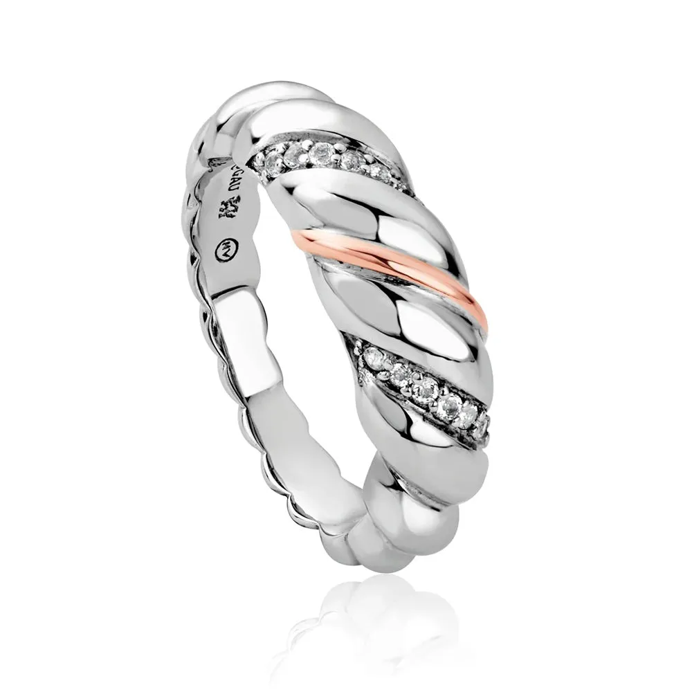 Clogau White Topaz Silver and Rose Lovers Twist Ring 3SLTW0615