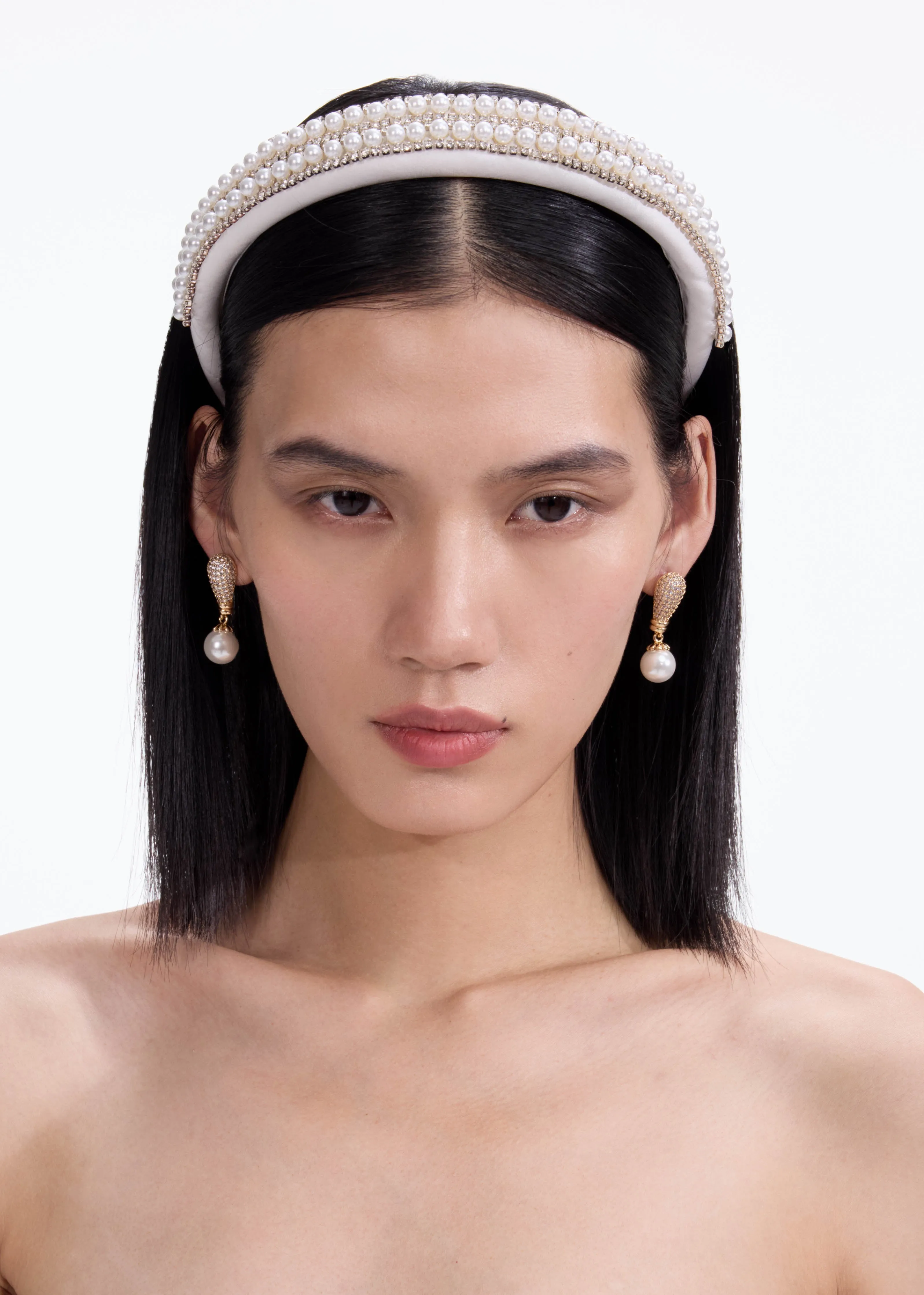 Crystal Pearl Satin Headband Self Portrait