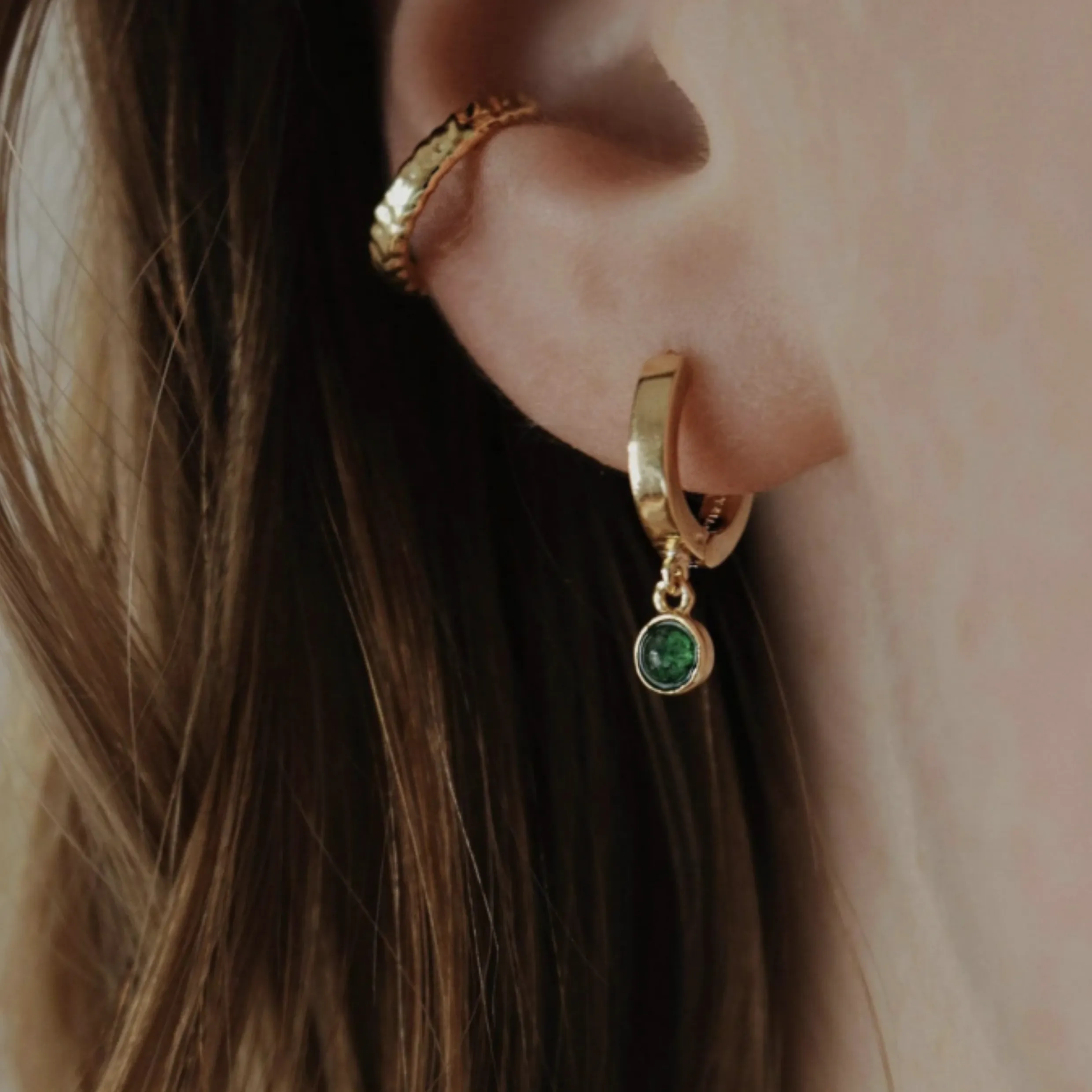 Daisy London AVENTURINE HEALING HUGGIE HOOPS HE3001_GP