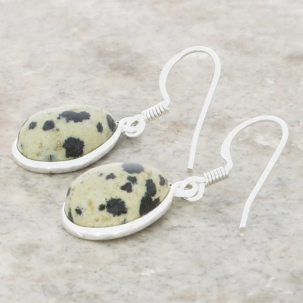 Dalmatian Jasper Sterling Silver Pear Shape Drop Earrings