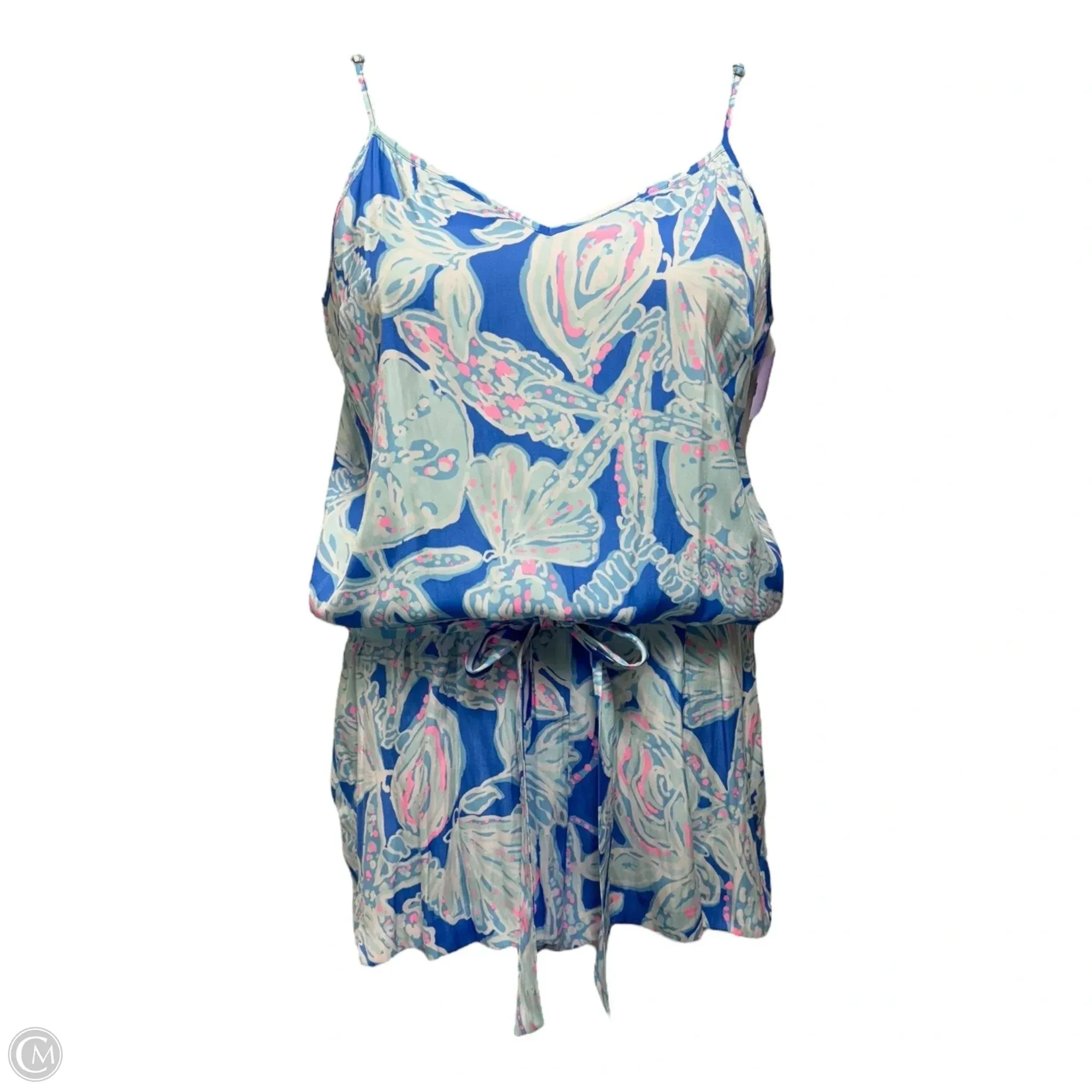 Deanna Blouson Romper Designer By Lilly Pulitzer In Bay Blue Into The Deep, Size: M