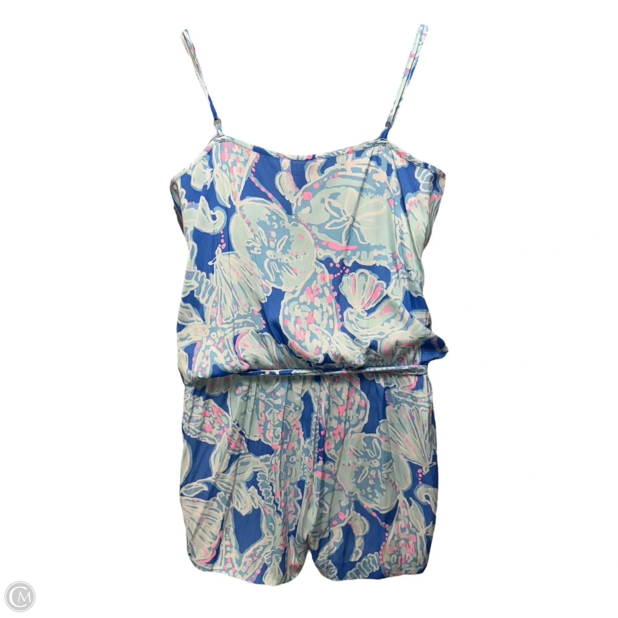 Deanna Blouson Romper Designer By Lilly Pulitzer In Bay Blue Into The Deep, Size: M