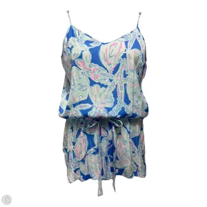 Deanna Blouson Romper Designer By Lilly Pulitzer In Bay Blue Into The Deep, Size: M