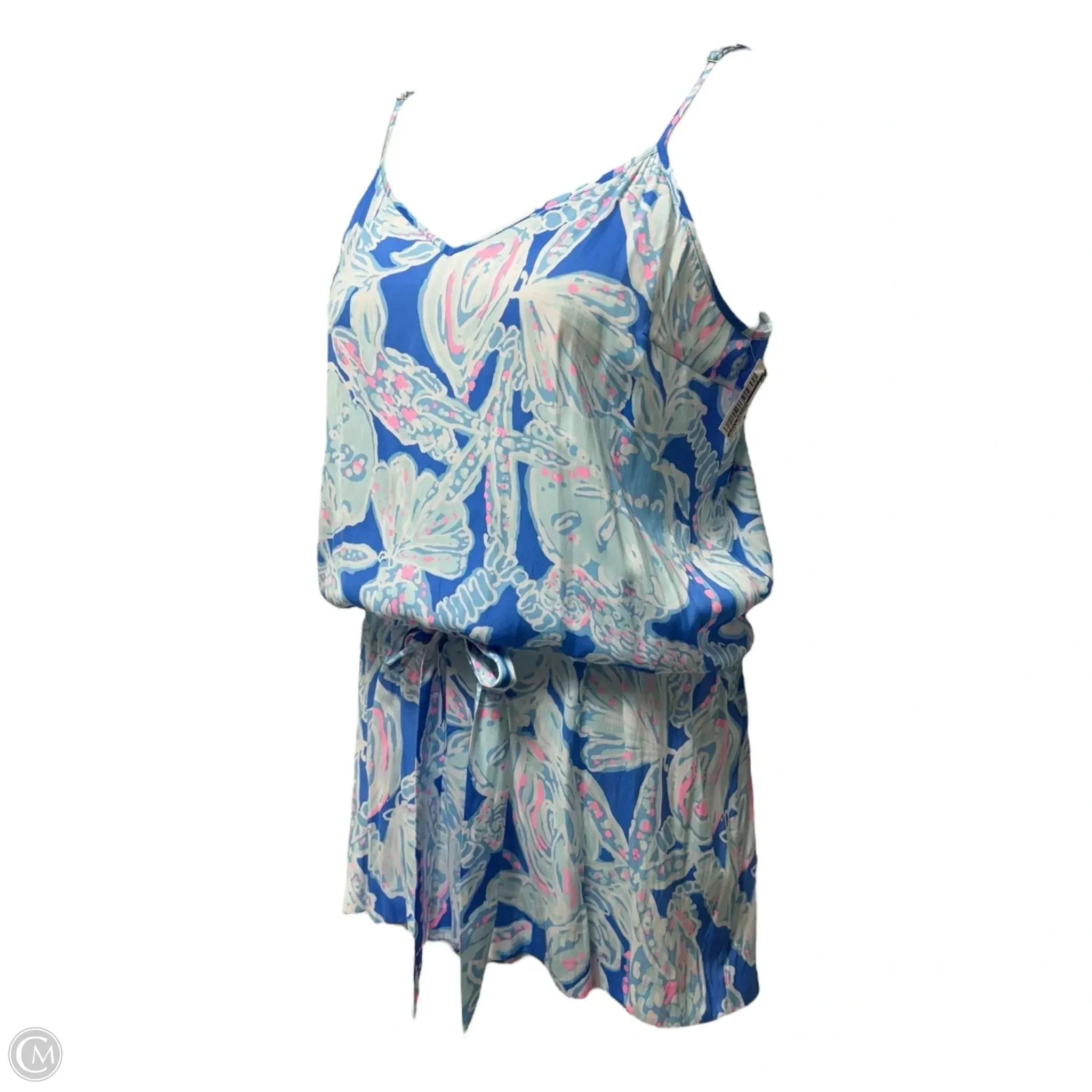 Deanna Blouson Romper Designer By Lilly Pulitzer In Bay Blue Into The Deep, Size: M
