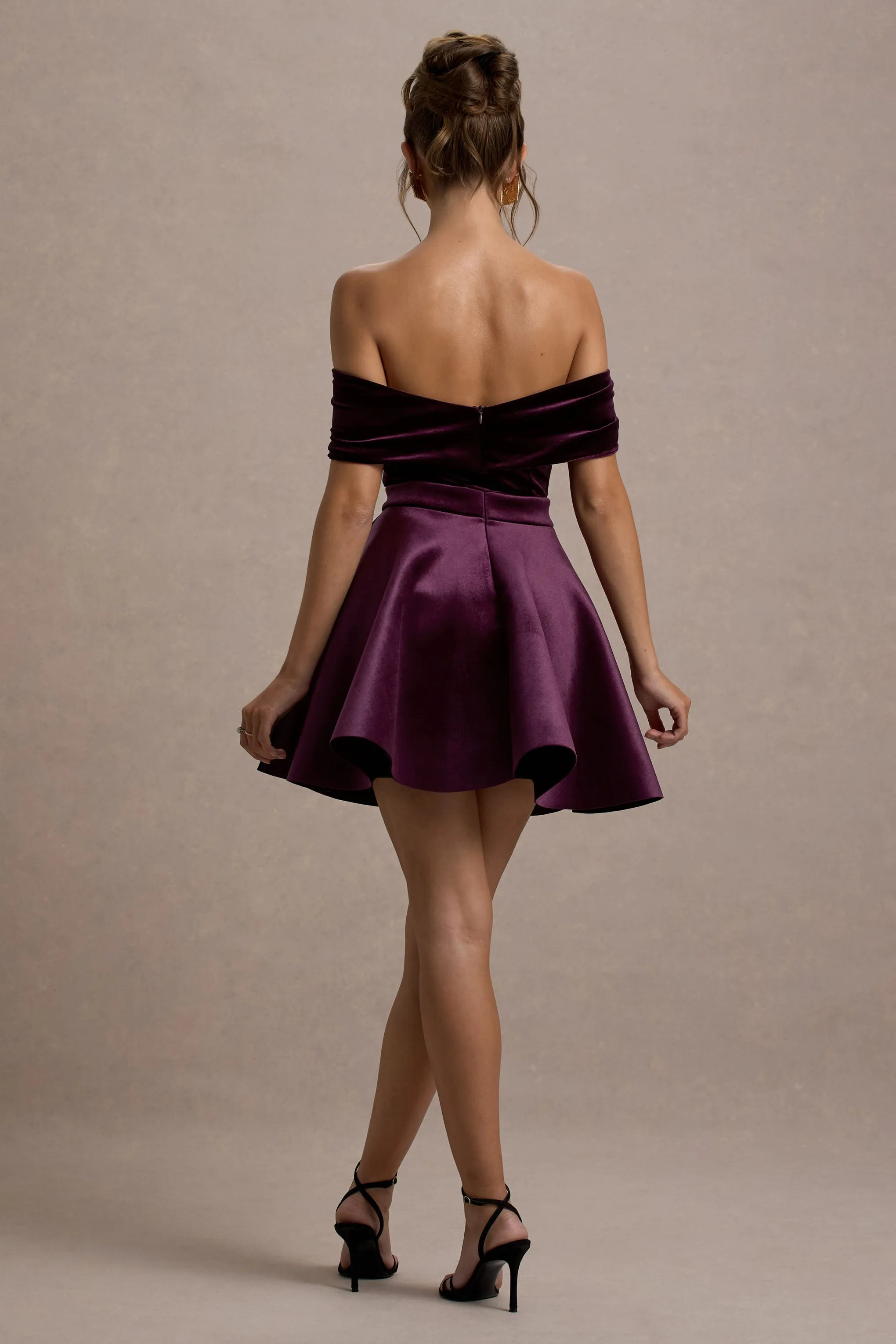 Dede | Port Velvet Bow Bardot Skater Mini Dress Club L London