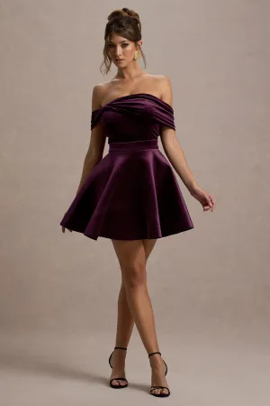 Dede | Port Velvet Bow Bardot Skater Mini Dress Club L London