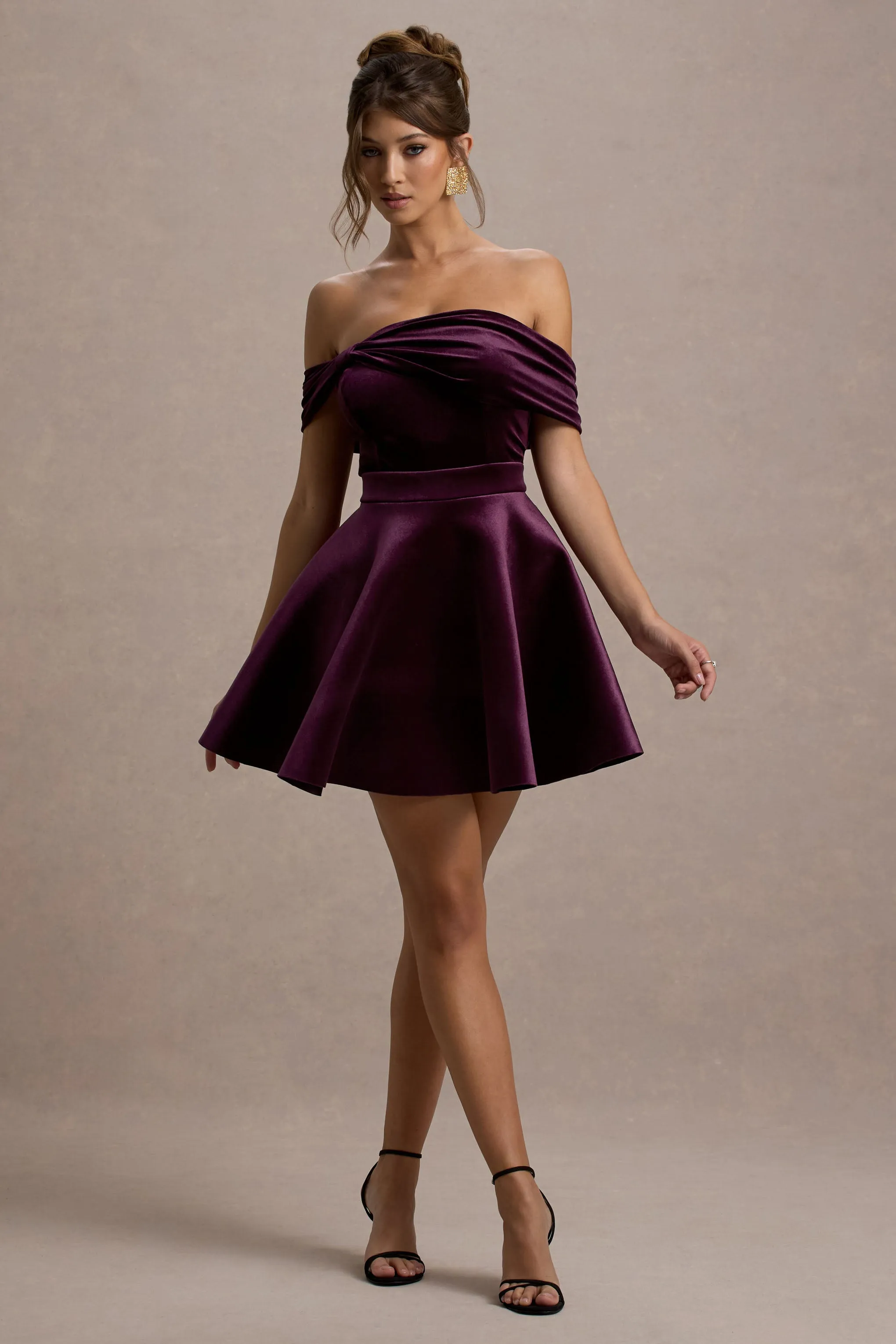 Dede | Port Velvet Bow Bardot Skater Mini Dress Club L London
