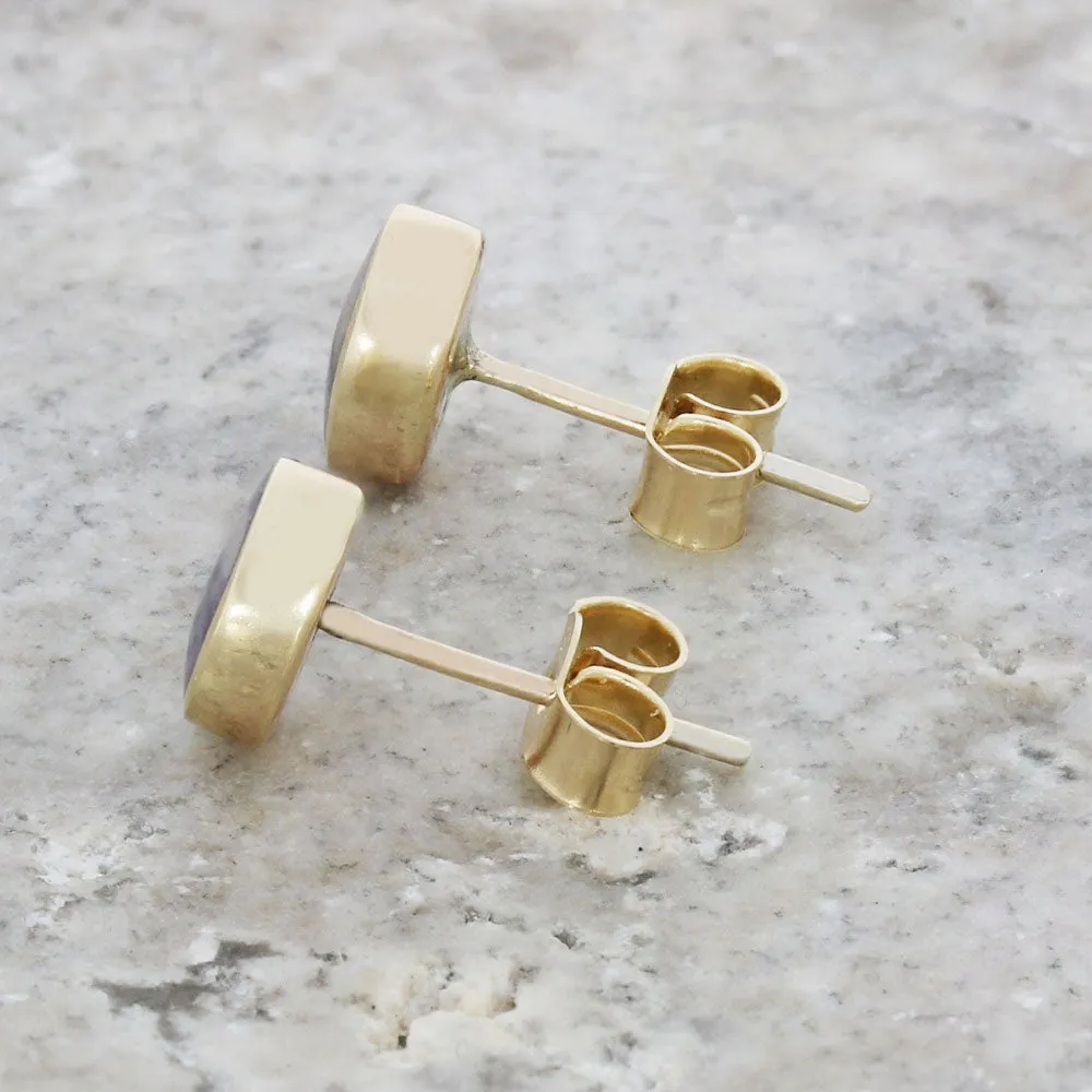 Derbyshire Blue John 9ct Yellow Gold Oval Stud Earrings