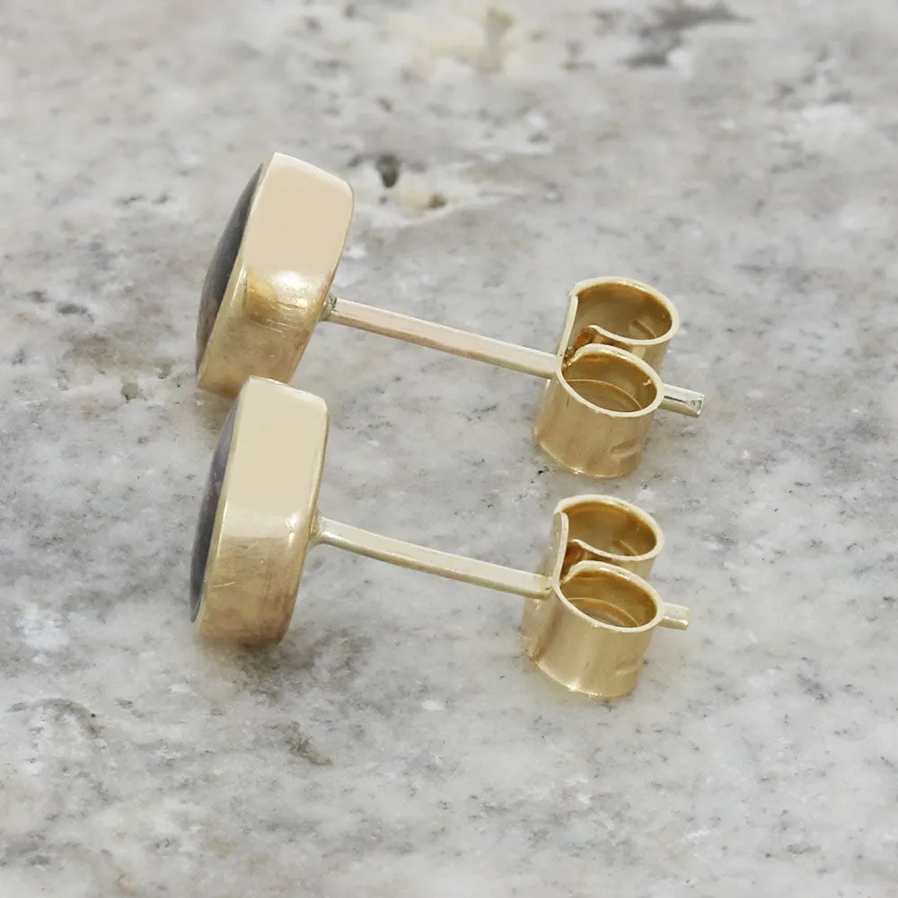 Derbyshire Blue John 9ct Yellow Gold Oval Stud Earrings