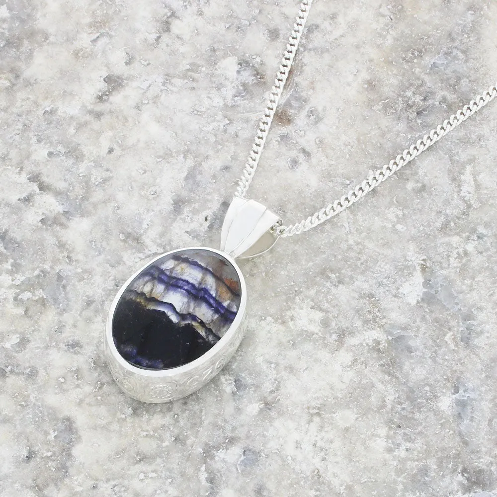 Derbyshire Blue John and Blue Goldstone Silver Pendant and Chain