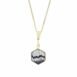 Derbyshire Blue John and Jet 9ct Yellow Gold Hexagonal Reversible Pendant Necklace