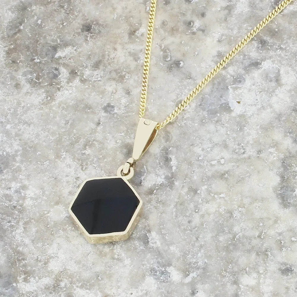 Derbyshire Blue John and Jet 9ct Yellow Gold Hexagonal Reversible Pendant Necklace