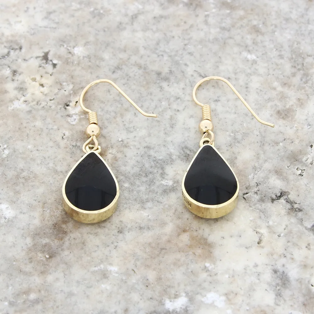 Derbyshire Blue John and Jet 9ct Yellow Gold Pear Reversible Drop Earrings