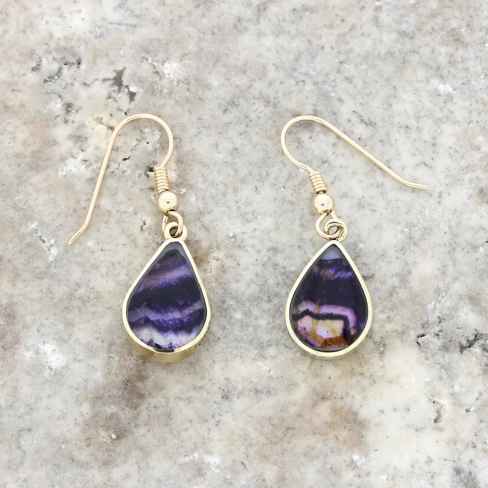 Derbyshire Blue John and Jet 9ct Yellow Gold Pear Reversible Drop Earrings