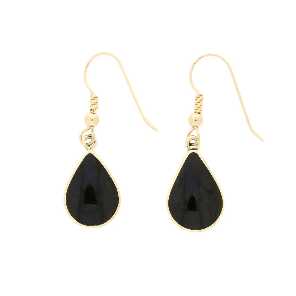 Derbyshire Blue John and Jet 9ct Yellow Gold Pear Reversible Drop Earrings