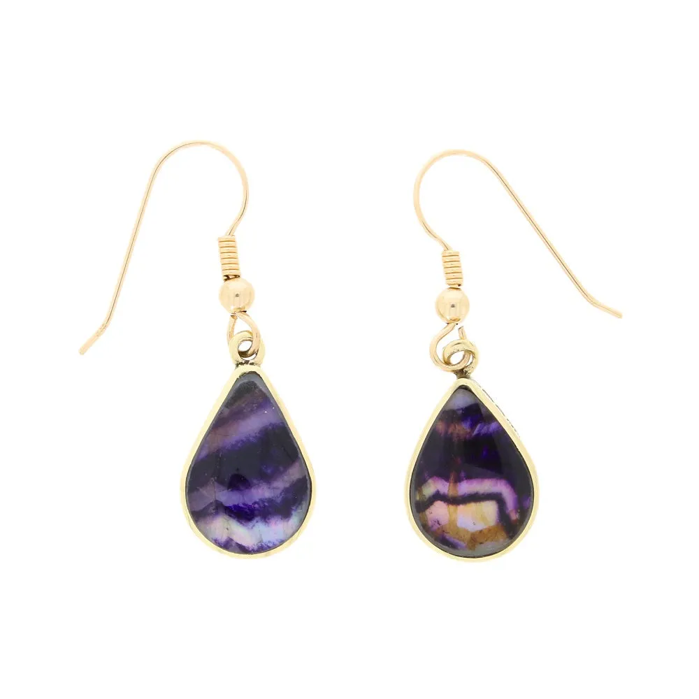 Derbyshire Blue John and Jet 9ct Yellow Gold Pear Reversible Drop Earrings