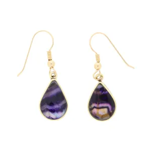 Derbyshire Blue John and Jet 9ct Yellow Gold Pear Reversible Drop Earrings
