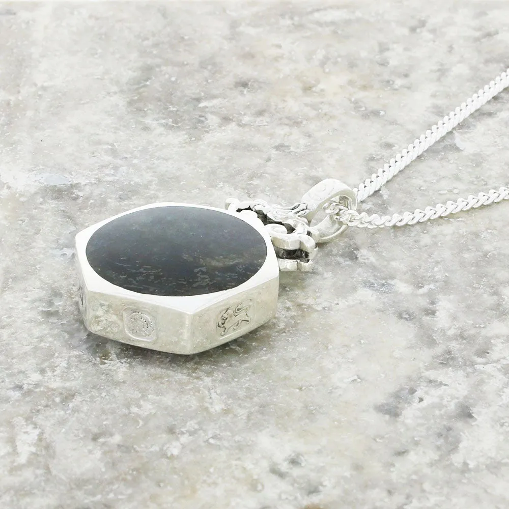 Derbyshire Blue John and Labradorite Medium Sterling Silver Pendant and Chain