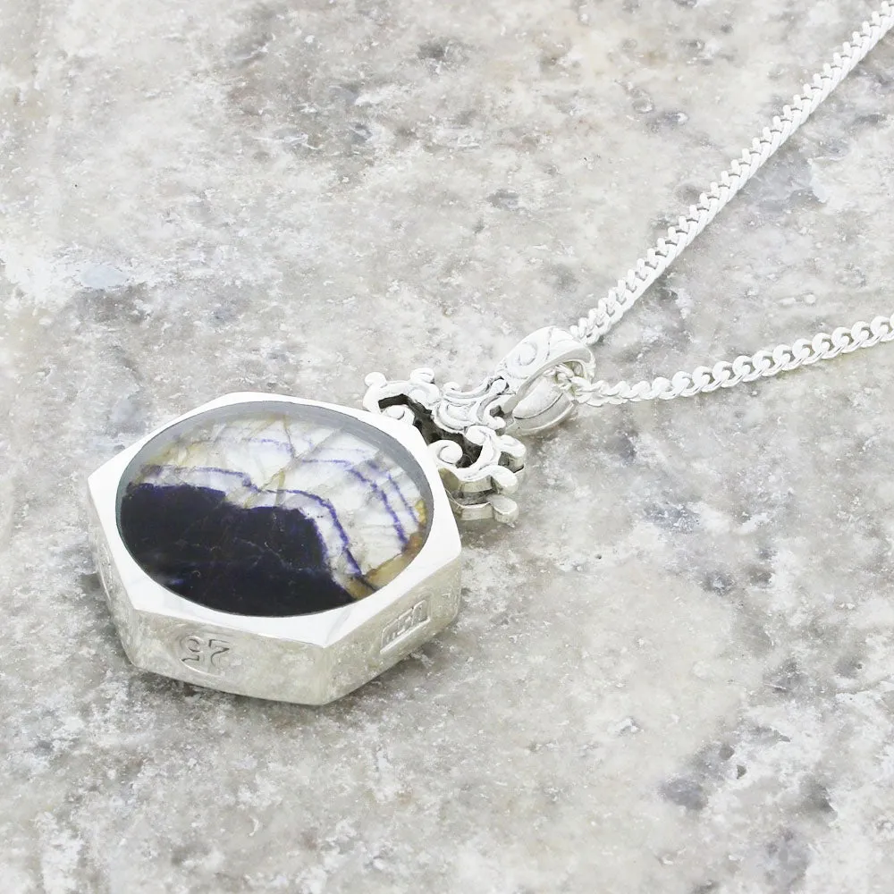 Derbyshire Blue John and Labradorite Medium Sterling Silver Pendant and Chain