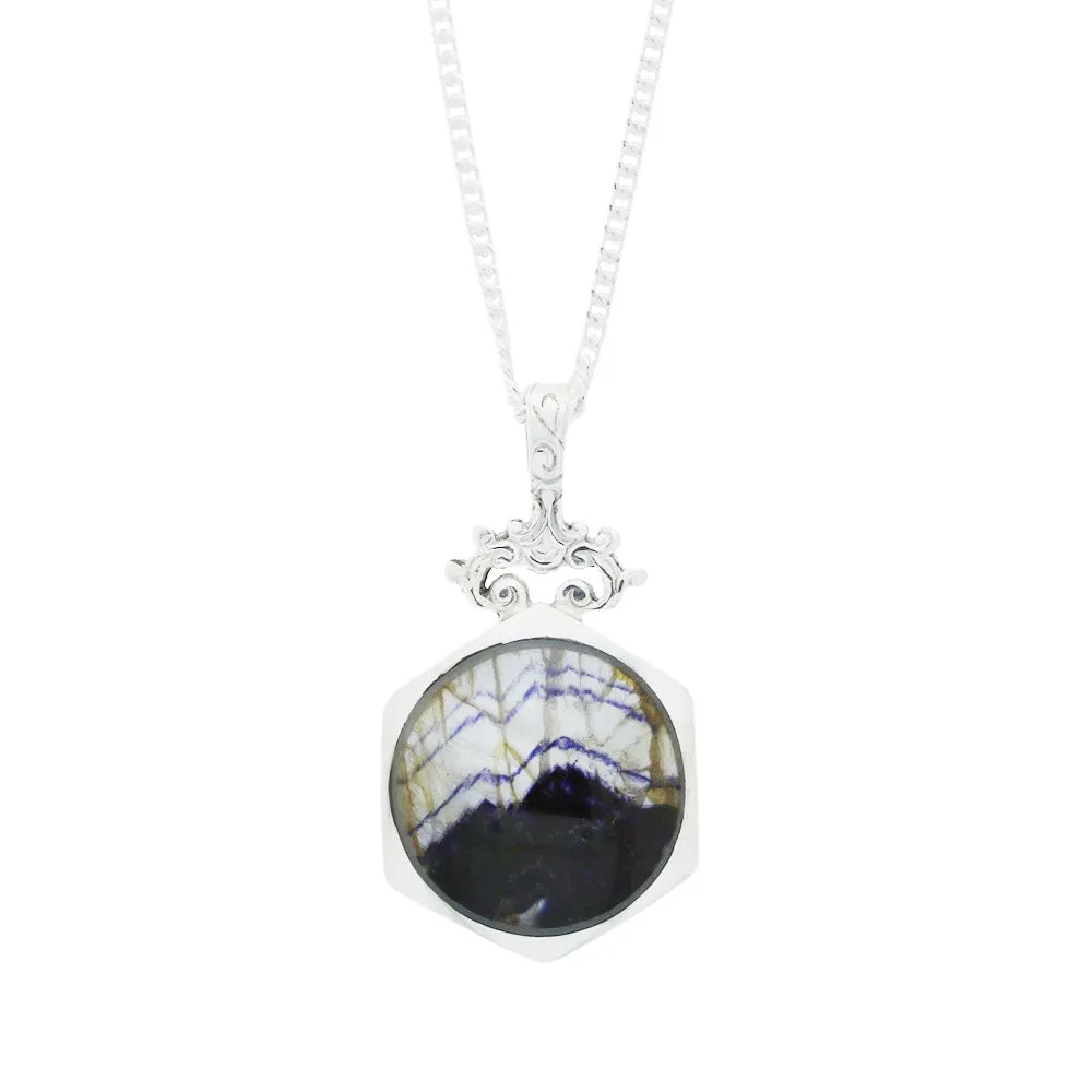 Derbyshire Blue John and Labradorite Medium Sterling Silver Pendant and Chain