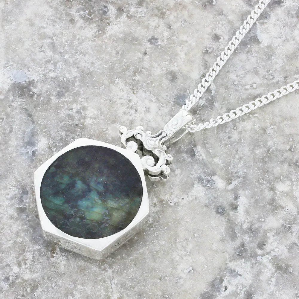Derbyshire Blue John and Labradorite Medium Sterling Silver Pendant and Chain