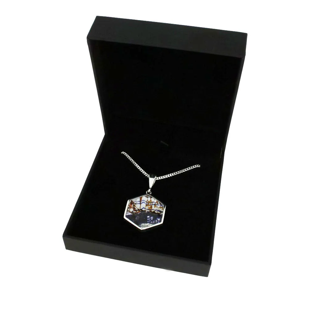 Derbyshire Blue John And Mother of Pearl Large Hexagonal Pendant And Chain