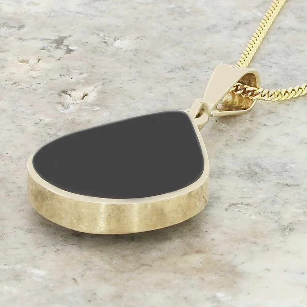 Derbyshire Blue John and Whitby Jet 9ct Yellow Gold Pear Shape Pendant Necklace