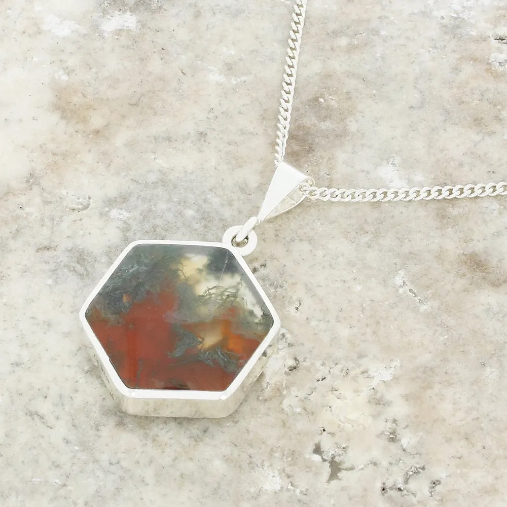 Derbyshire Blue John Hexagonal Reversible Pendant And Chain