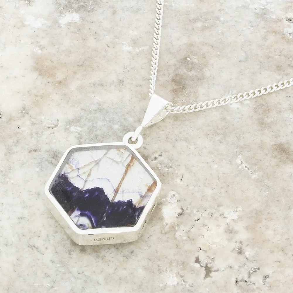 Derbyshire Blue John Hexagonal Reversible Pendant And Chain