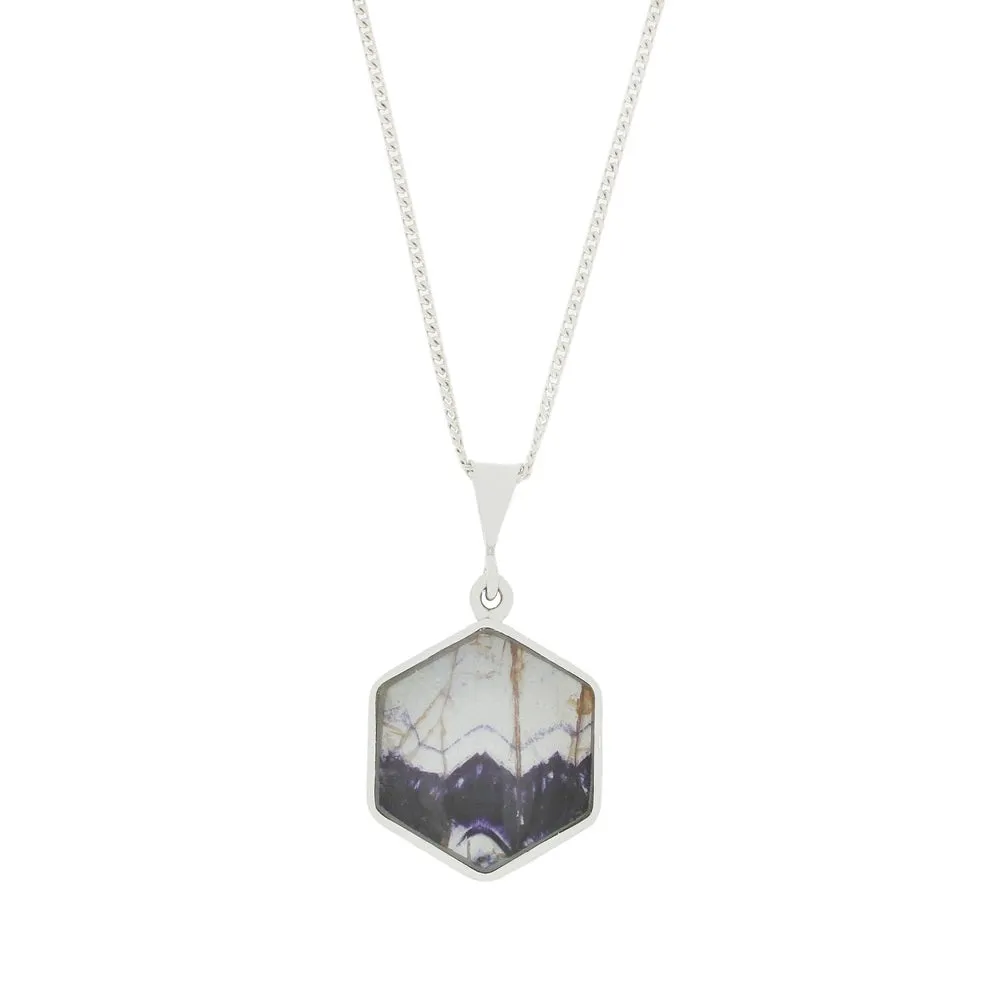 Derbyshire Blue John Hexagonal Reversible Pendant And Chain