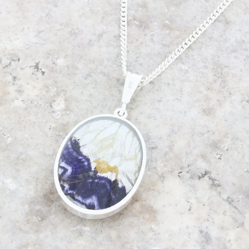Derbyshire Blue John Large Oval Reversible Pendant and Chain