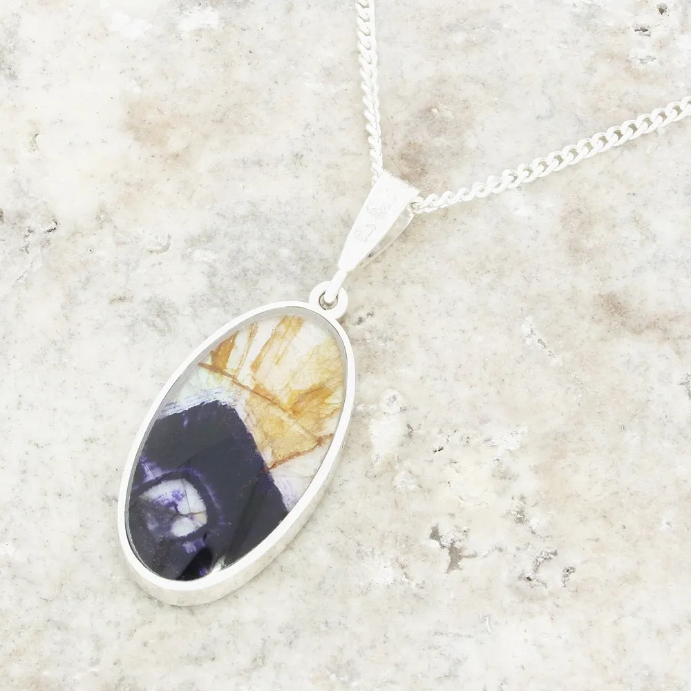 Derbyshire Blue John Large Oval Reversible Pendant and Chain