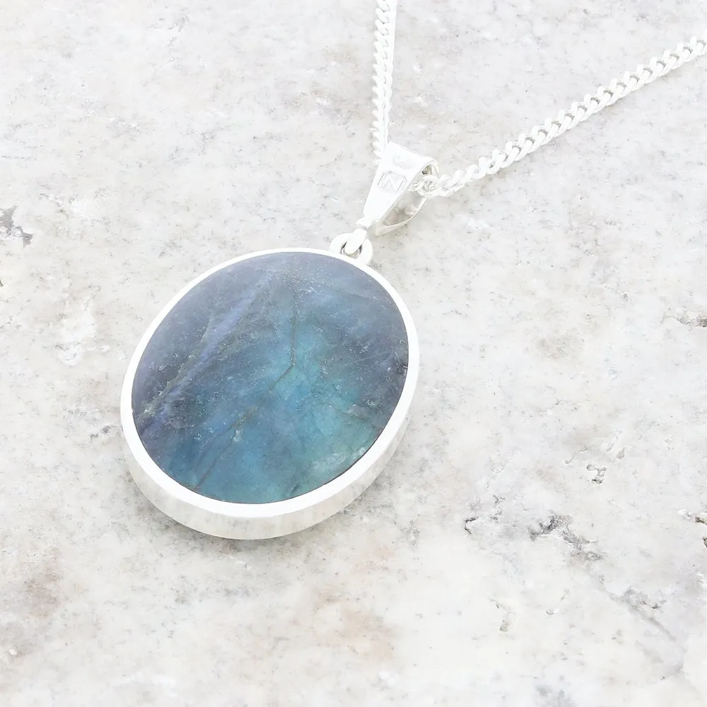 Derbyshire Blue John Large Oval Reversible Pendant and Chain