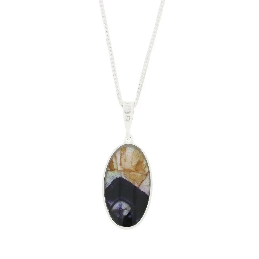 Derbyshire Blue John Large Oval Reversible Pendant and Chain