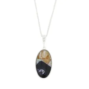Derbyshire Blue John Large Oval Reversible Pendant and Chain