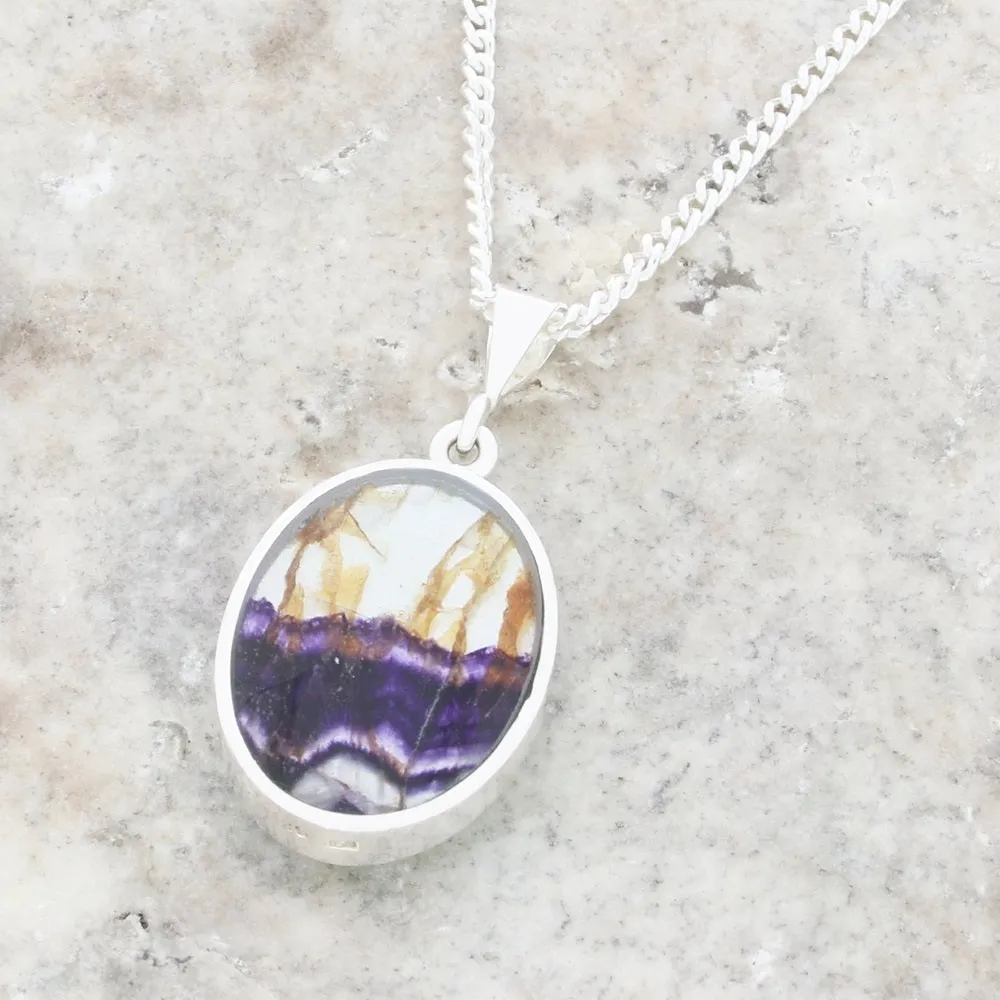 Derbyshire Blue John Medium Oval Reversible Pendant and Chain